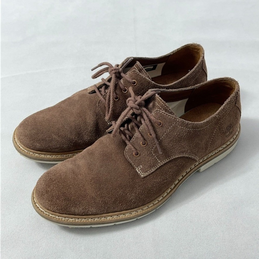 Timberland Suede Oxford Derby Shoes Men 8.5 Brown Lace Up Defender Repellent